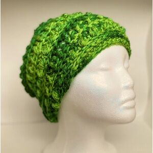 Hand-made, crocheted Shades of shamrock greens slouchy hat